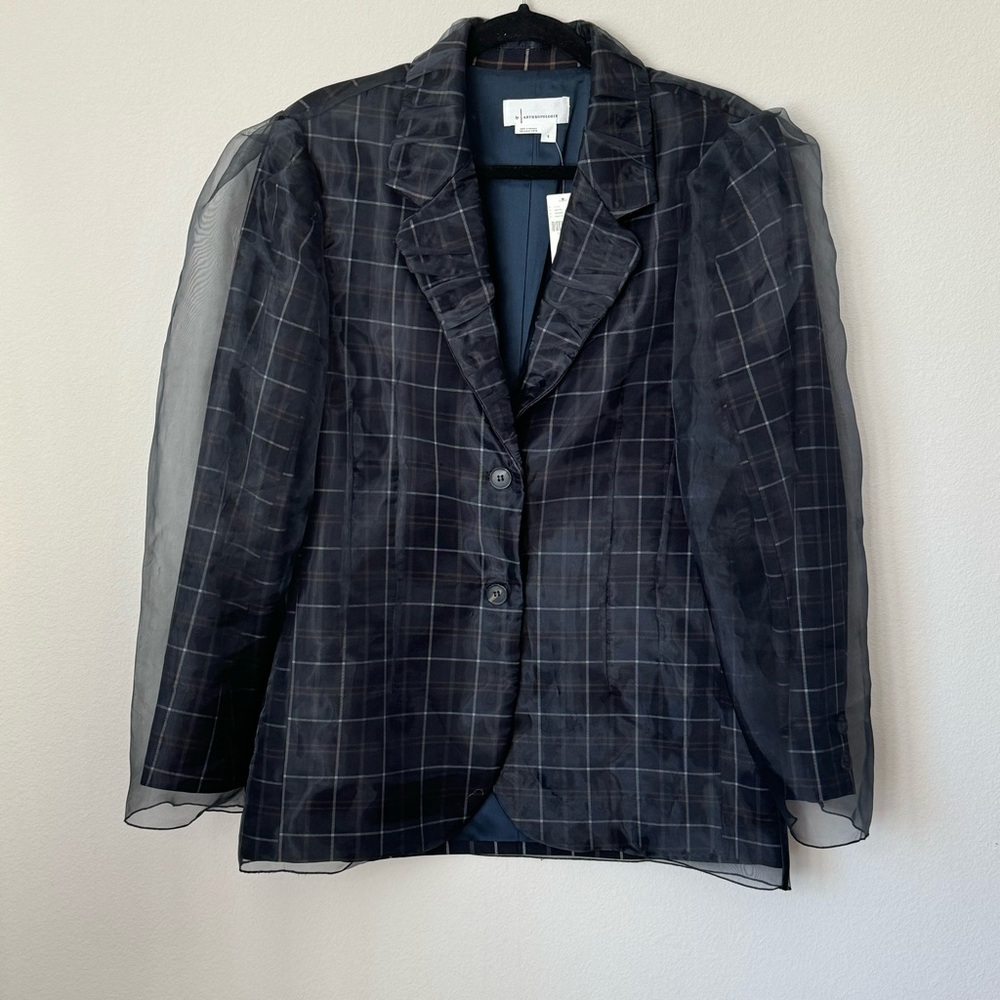 NWT Anthropologie Tule Overlay Plaid Blazer Size Small.